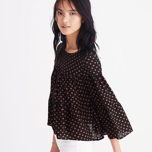 Madewell 100% Silk Tiered Button-Back Top in Heart Flip Size M